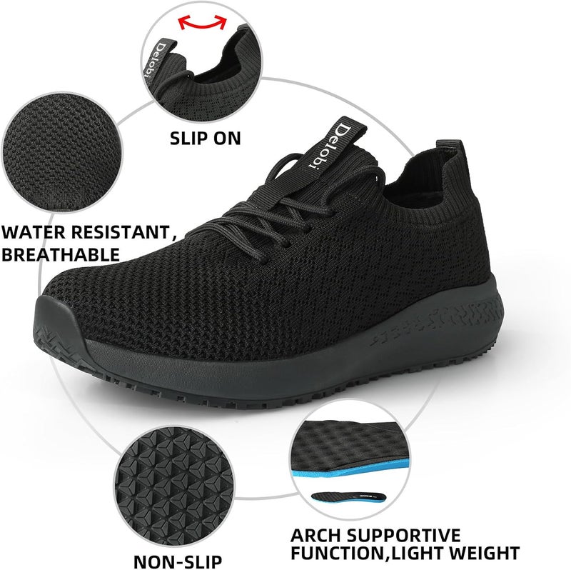 Delobi Store Non Slip Shoes for Women Food Service Slip Resistant Work Shoe Restaurant Chef Kitchen Hospital Staff Walking Sneakers Breathable Lightweight with Lace Up Design - Image 3
